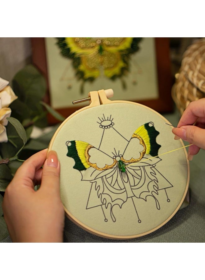 Bukela Embroidery Kit for Adults, Butterfly Embroidery Kit for Beginners Include Embroidery Beads Threads for Craft Lover Hand Stitch with Embroidery Skill Technique (Green - Easy) - Image 3